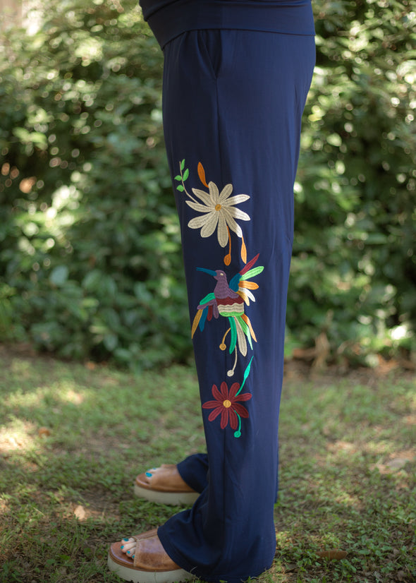 Ann Navy Pants with Embroidery