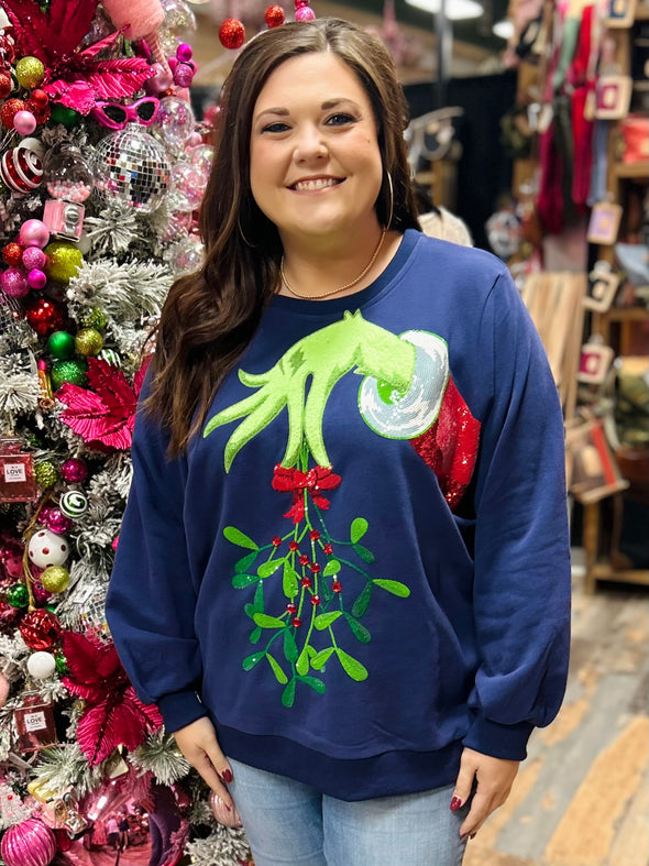 Queen of Sparkles Navy Grinch Mistletoe Sweatshirt