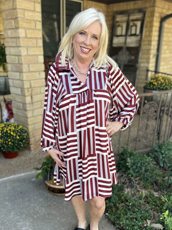 Maroon Breeze Ruffle Collar Mini Dress