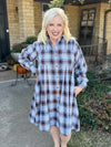 Uncle Frank Blue Tucked and Plaid Shirt Dress