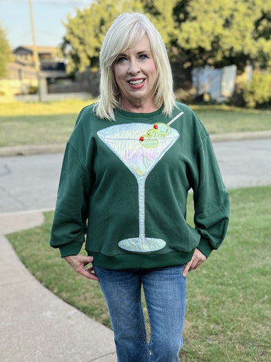 Queen of Sparkles Olive Green Metallic Martini Sweatshirt