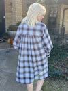 Uncle Frank Blue Tucked and Plaid Shirt Dress