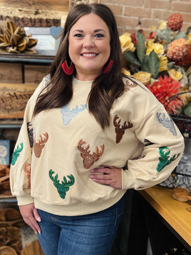 Queen of Sparkles Deer Head Sweatshirt