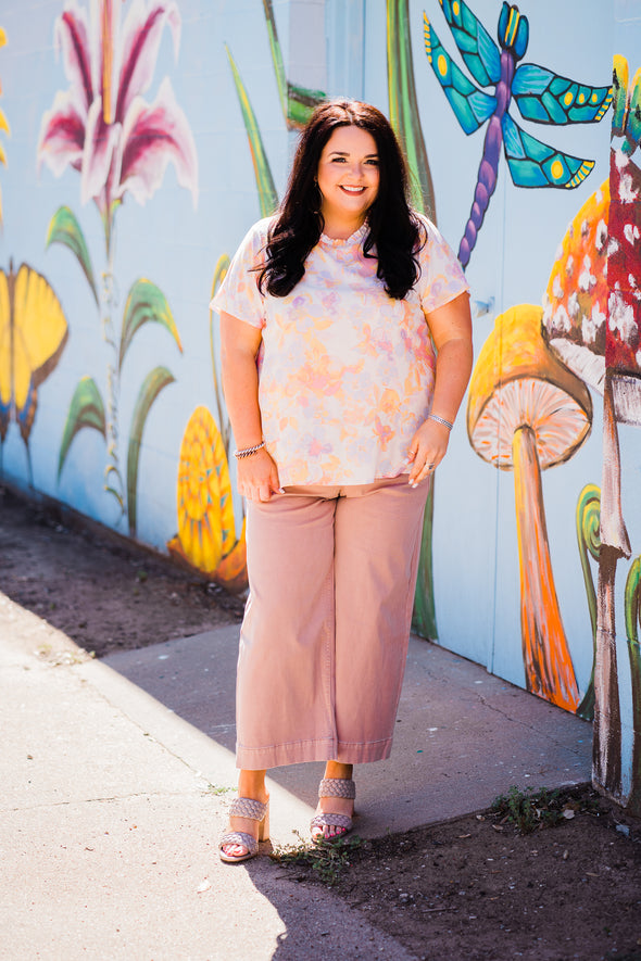 Spanx Stretch Twill Cropped Wide Leg Pant in Mauve